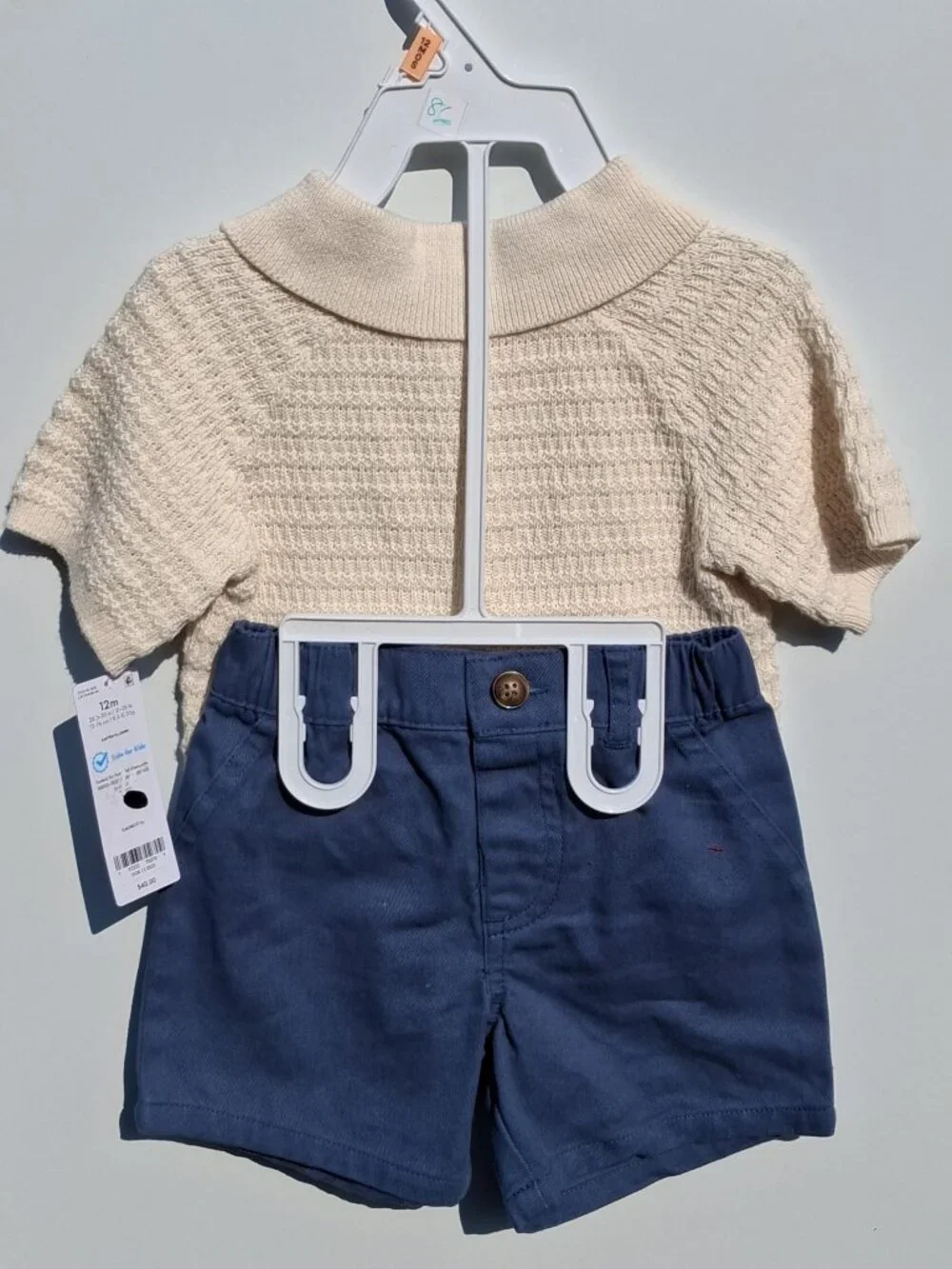 Carter's Baby Boy 2-Piece Collared Shirt & Short Set - Cream/Blue